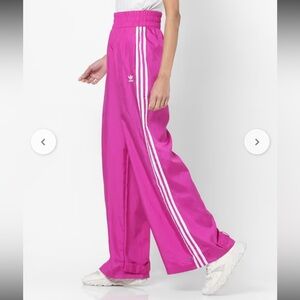 Adidas Women's Fuchsia Track Pants Size M High Rise Cute Wide Leg
